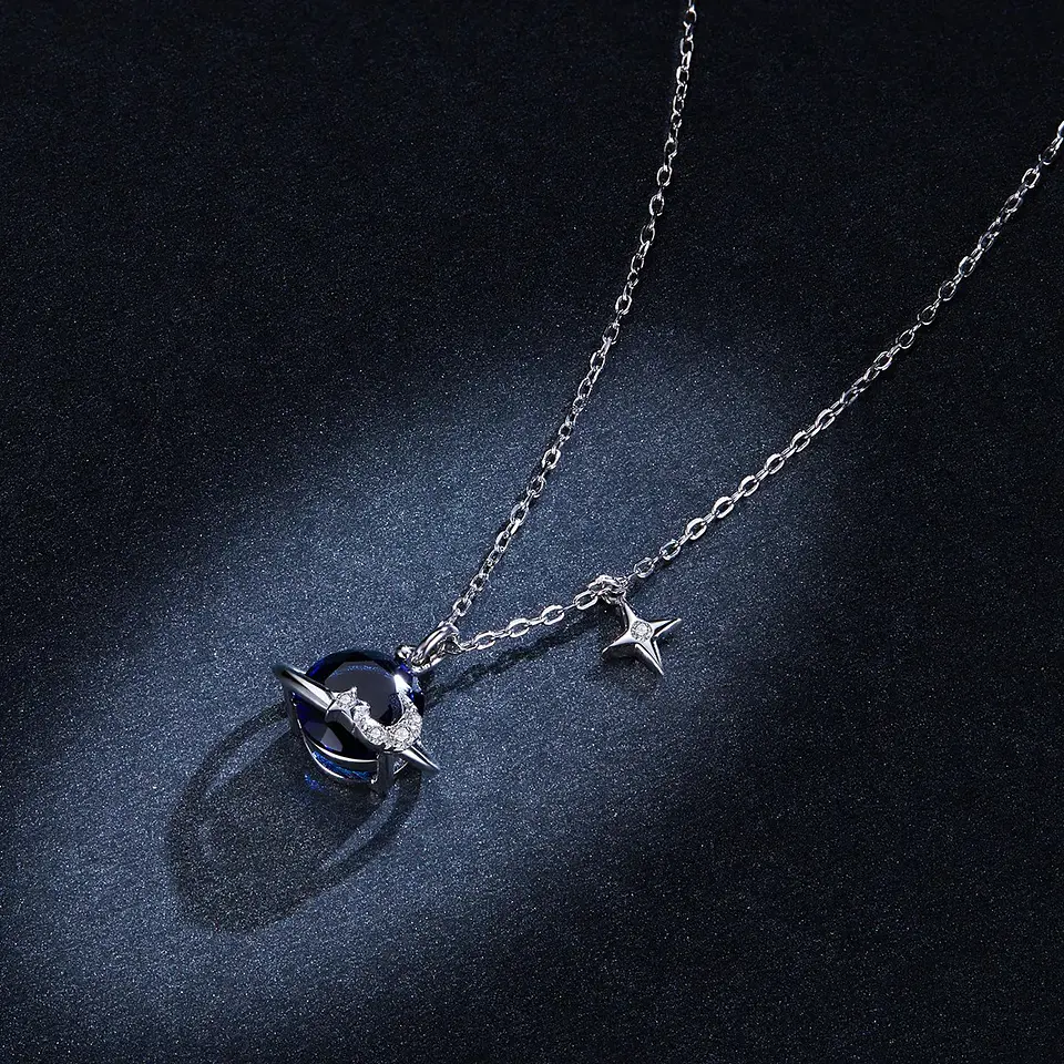 Collar Plata 925 Planeta Azul y Estrellas 7