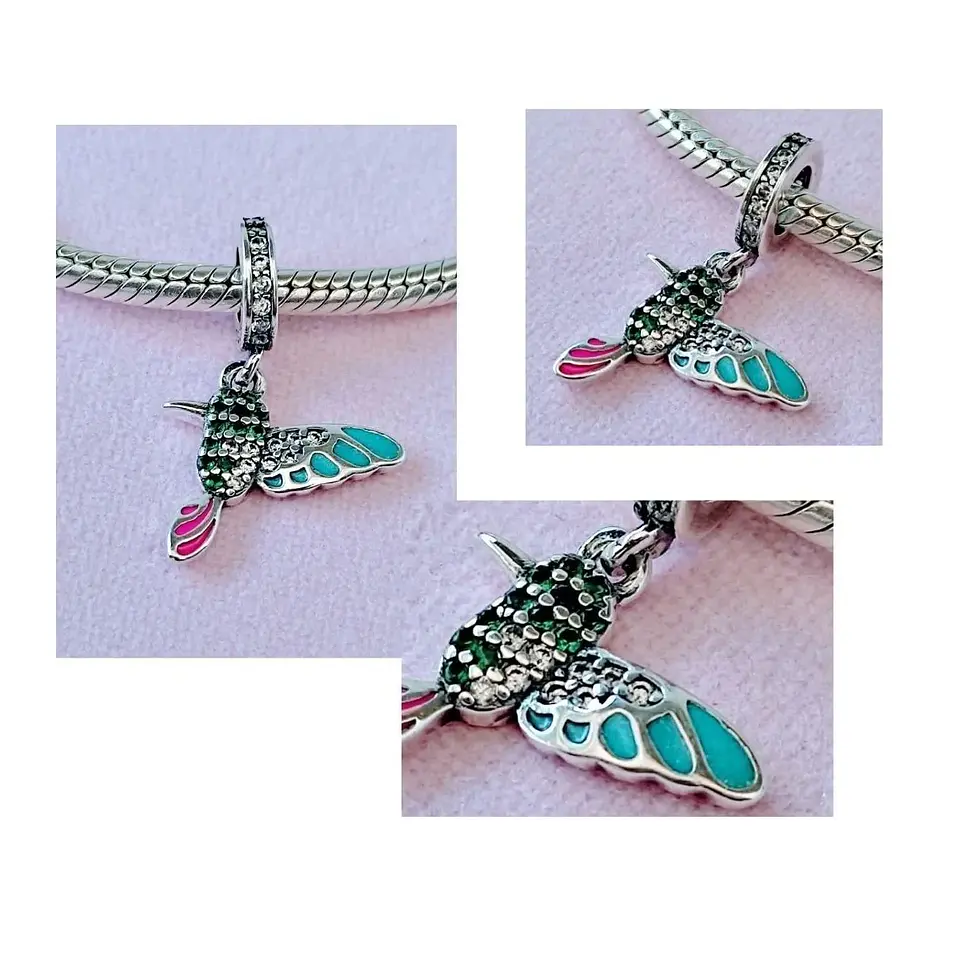 Charm Dije Plata 925 Colibri Picaflor Una Cara 3