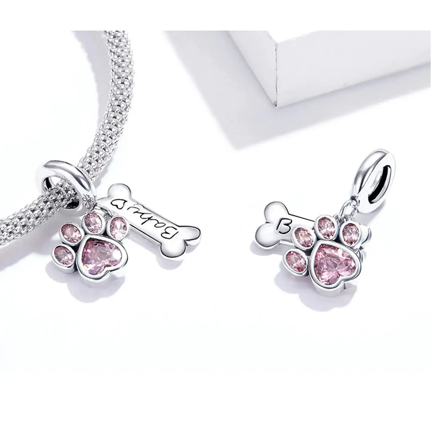 Charm Dije Plata 925 Hueso Patita Rosada 3