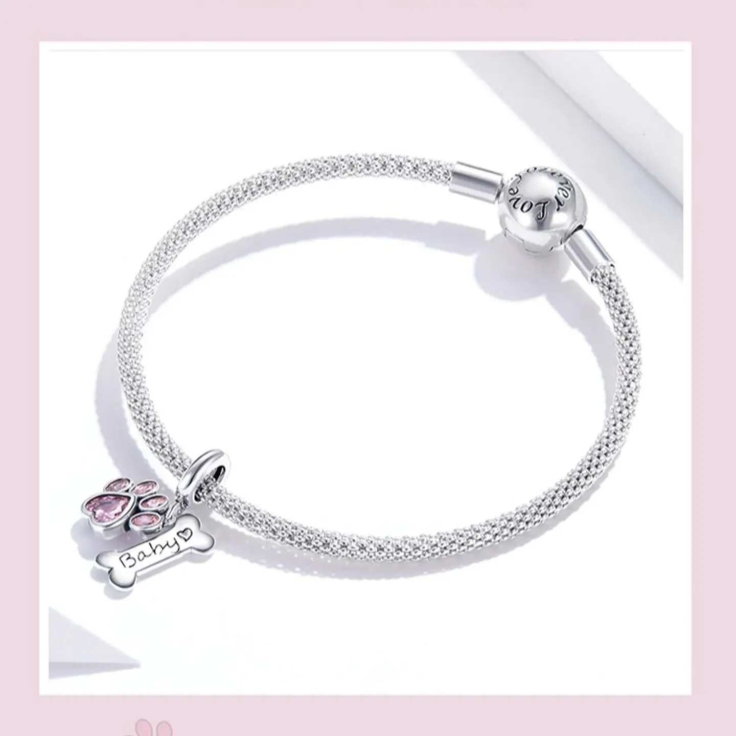 Charm Dije Plata 925 Hueso Patita Rosada 4