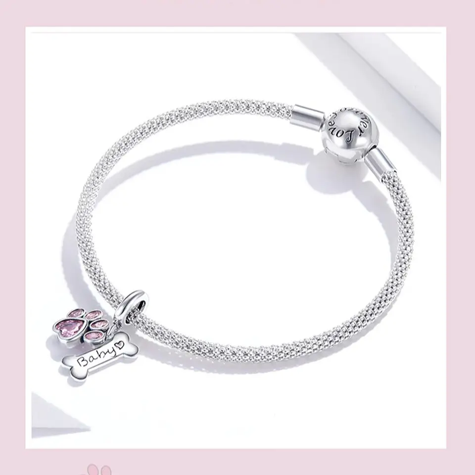 Charm Dije Plata 925 Hueso Patita Rosada 4