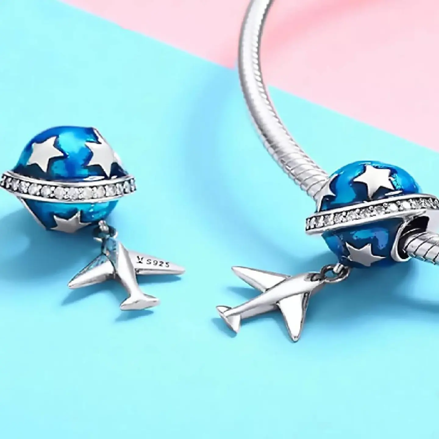 Charm Dije Plata 925 Avion y Planeta 2