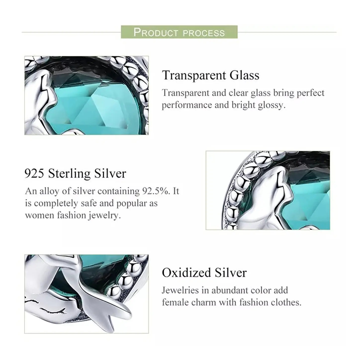 Charm Dije Plata 925 Sirena Cristal 3
