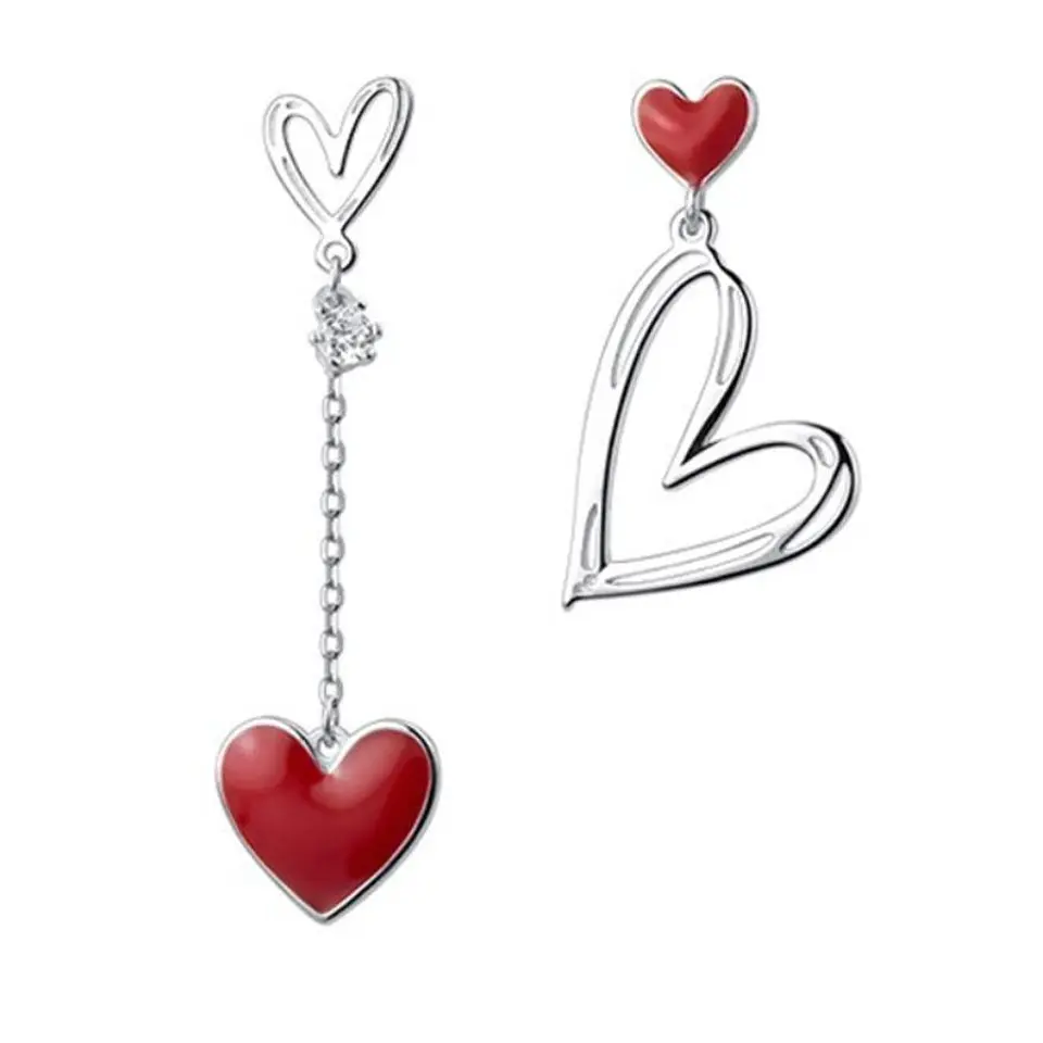 Aros Corazones Asimetricos Rojo 1