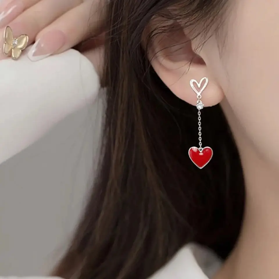 Aros Corazones Asimetricos Rojo 3