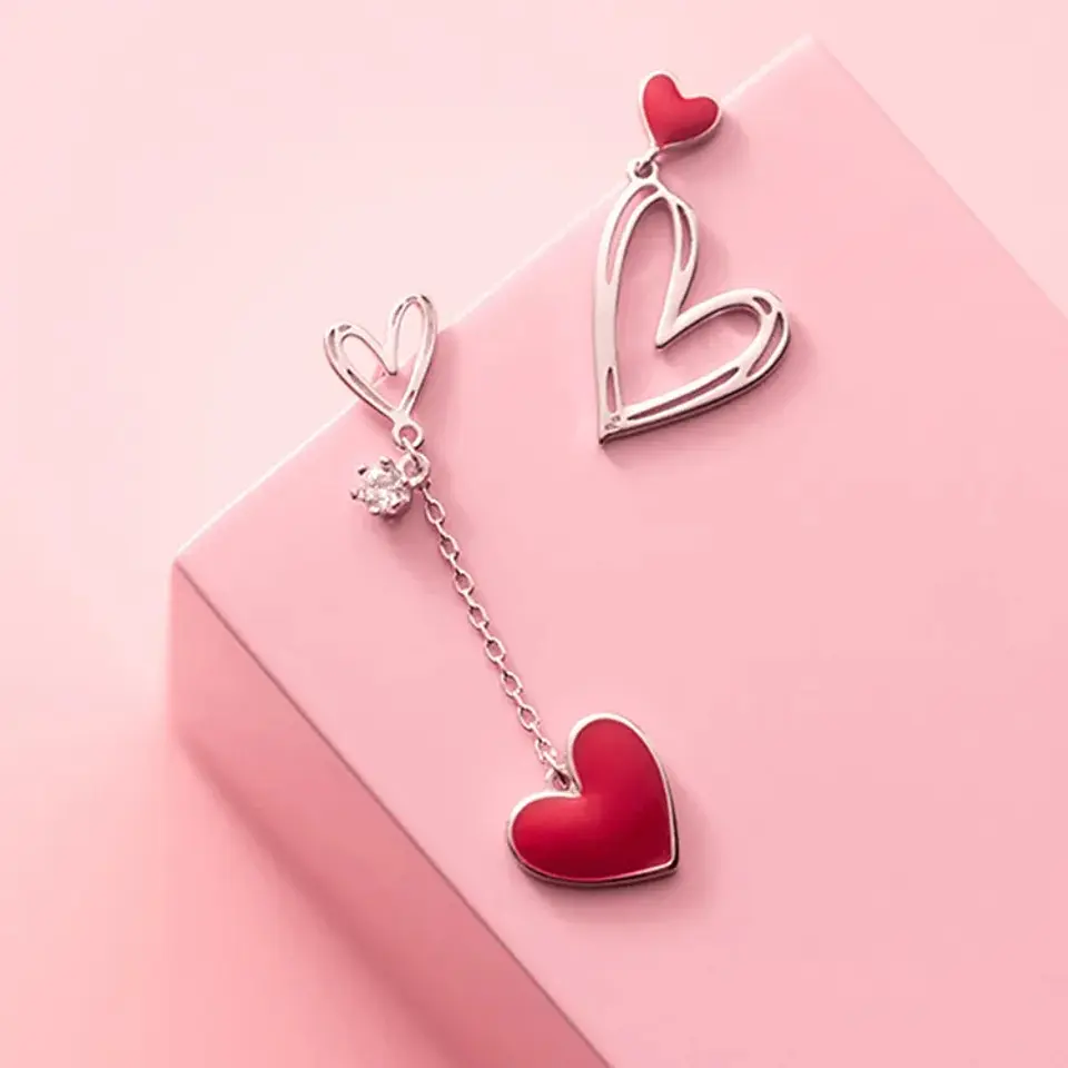 Aros Corazones Asimetricos Rojo 4
