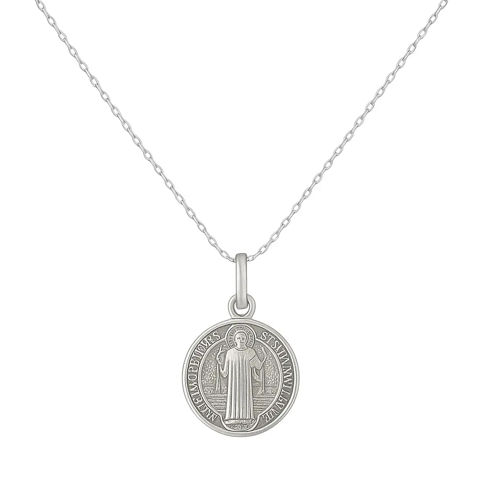 Collar Medalla Plata 925 San Benito Protector  1