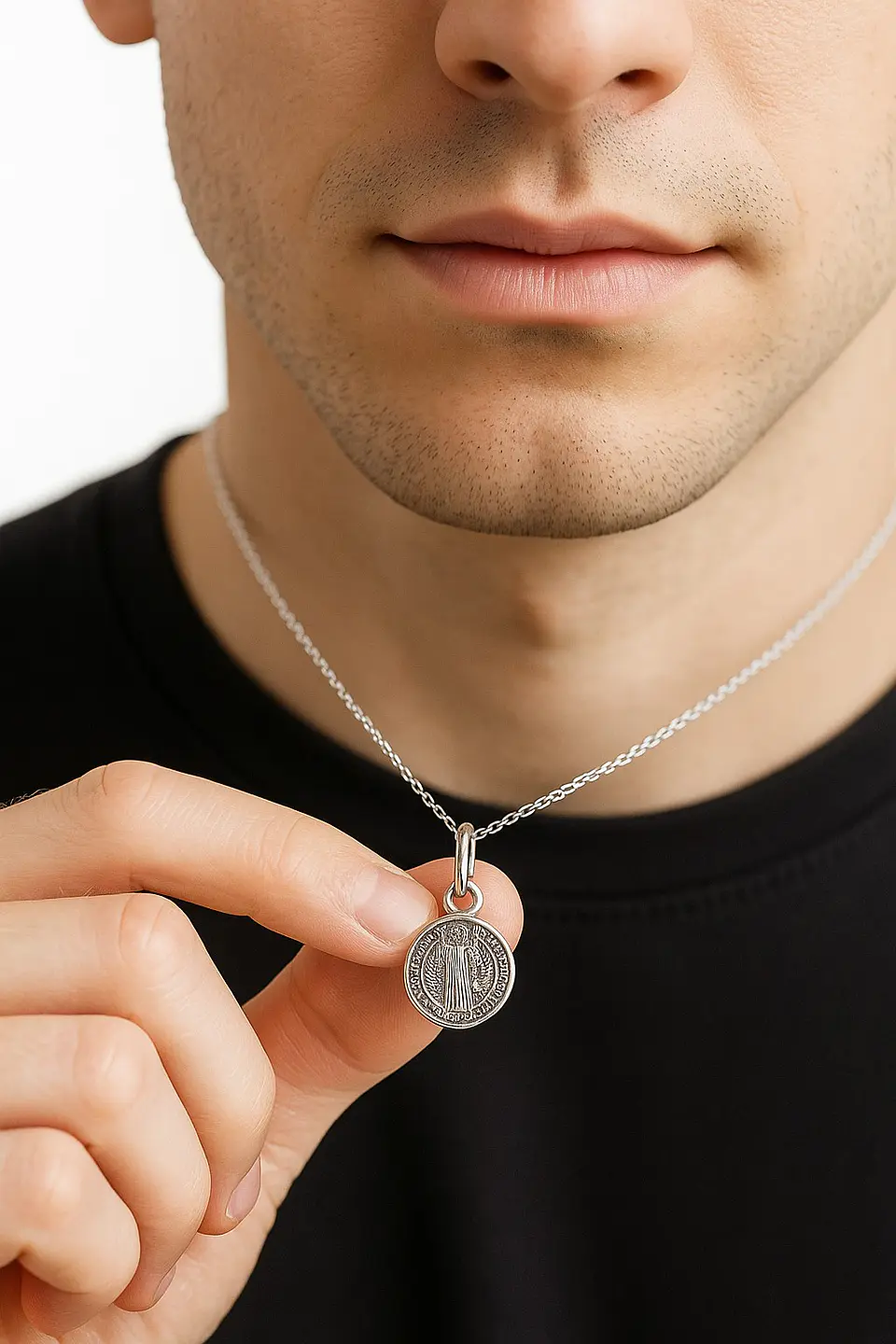 Collar Medalla Plata 925 San Benito Protector  4