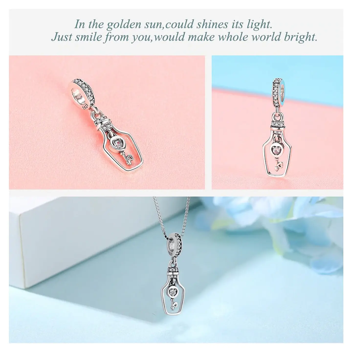 Charm Dije Plata 925 Botella con Llave  4