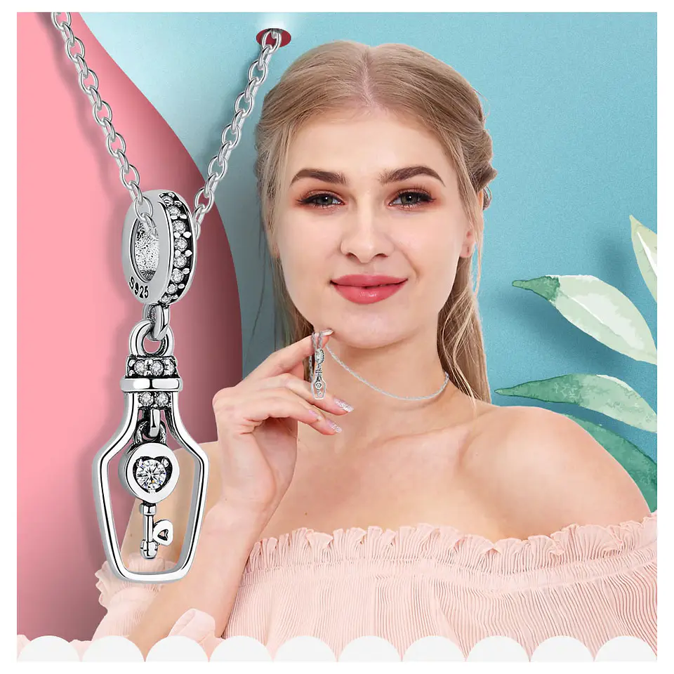 Charm Dije Plata 925 Botella con Llave  6