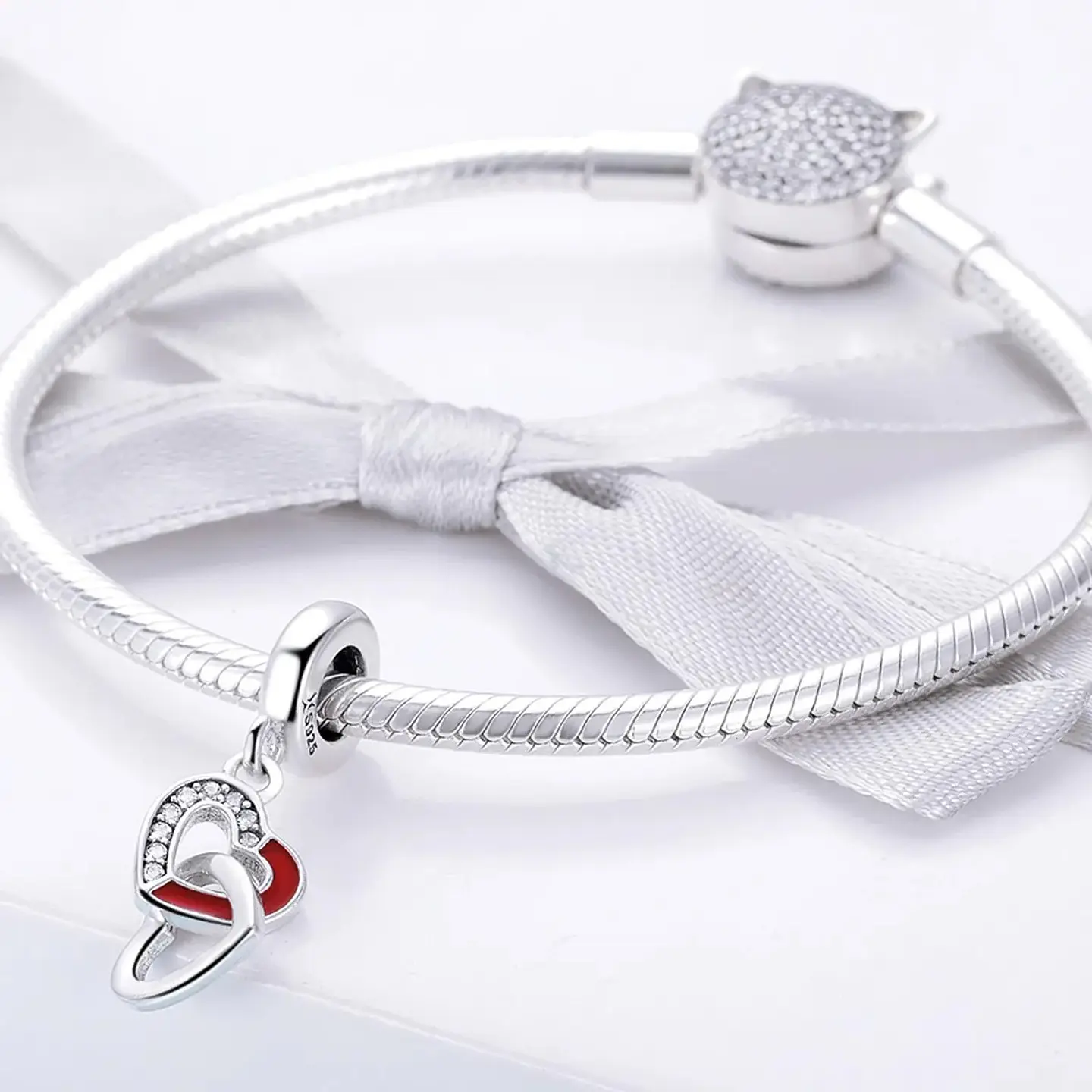 Charm Dije Plata 925 Corazon Entrelazados 3