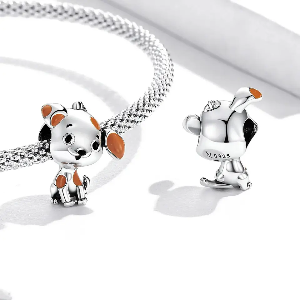 Charm Dije Plata 925 Perro Manchas Cafe 3