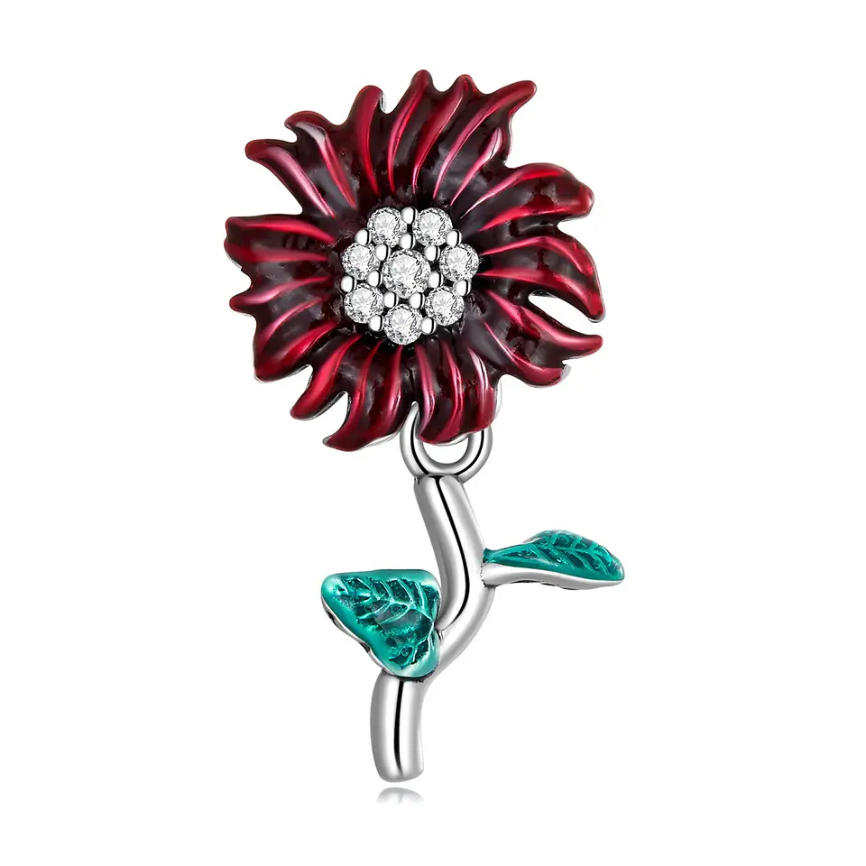 Charm Dije Plata 925 Flor Margarita Roja 1
