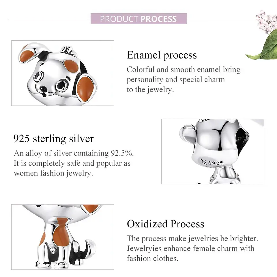 Charm Dije Plata 925 Perro Manchas Cafe 6