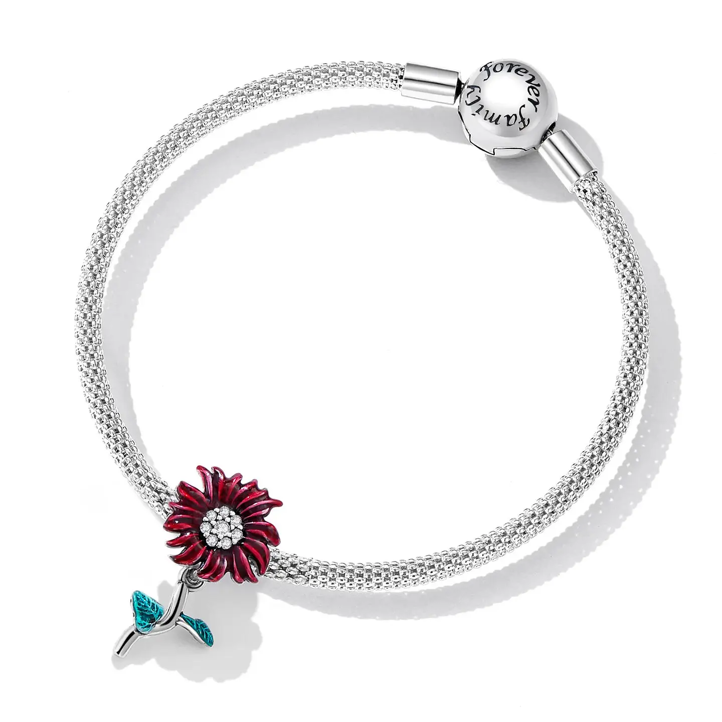 Charm Dije Plata 925 Flor Margarita Roja 4