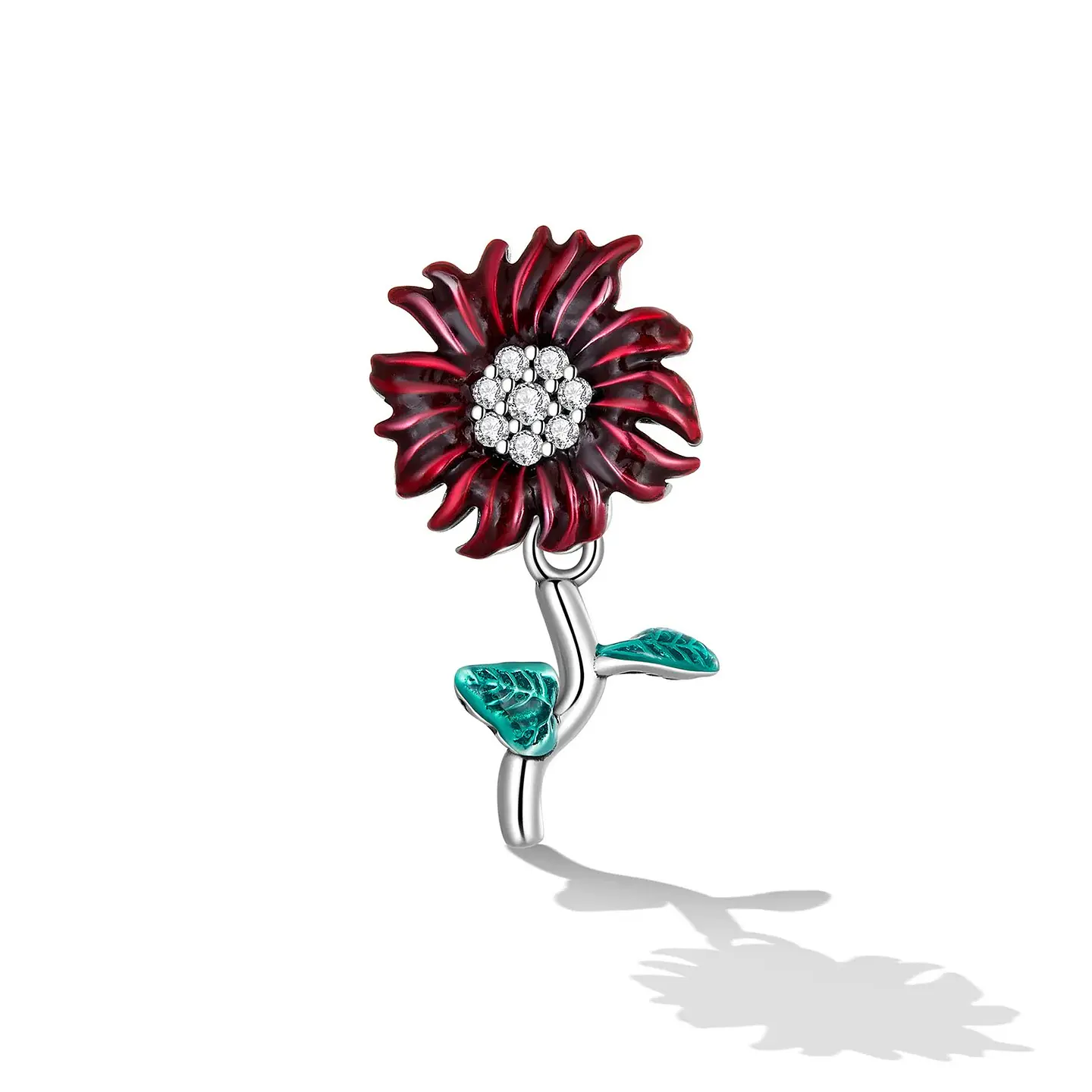 Charm Dije Plata 925 Flor Margarita Roja 5