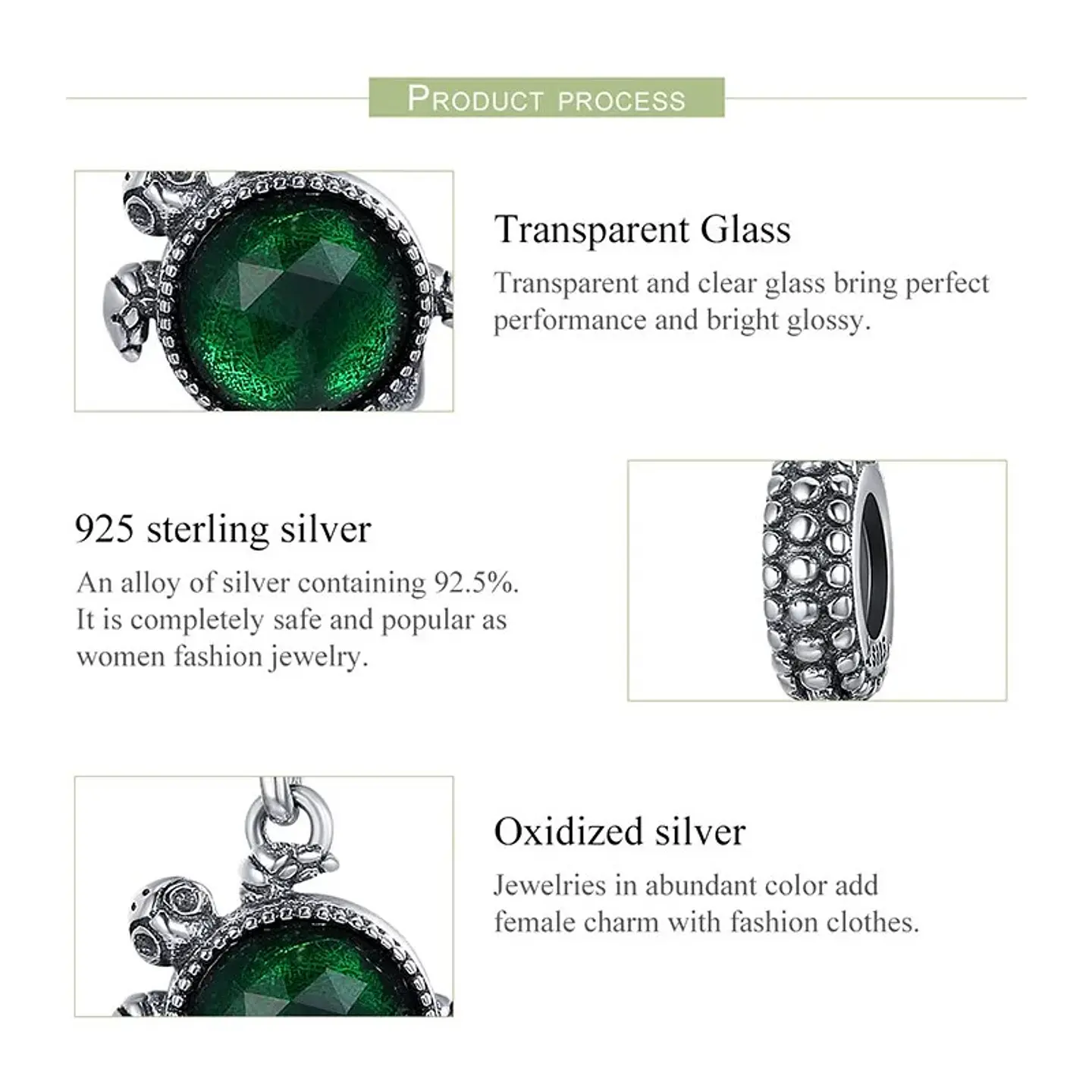 Charm Dije Plata 925 Tortuga Verde 6