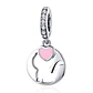 Charm Dije Plata 925 Gato Corazon Rosa - Miniatura 1