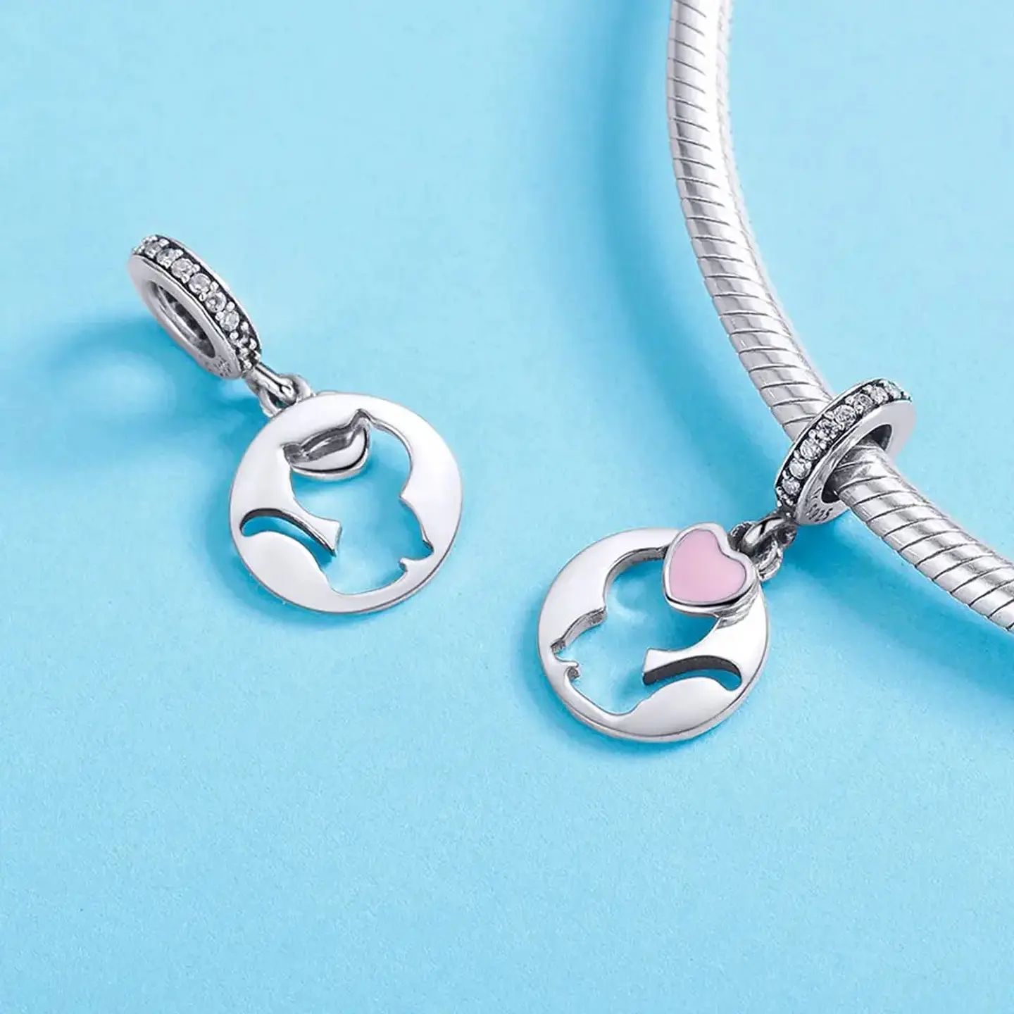Charm Dije Plata 925 Gato Corazon Rosa 4