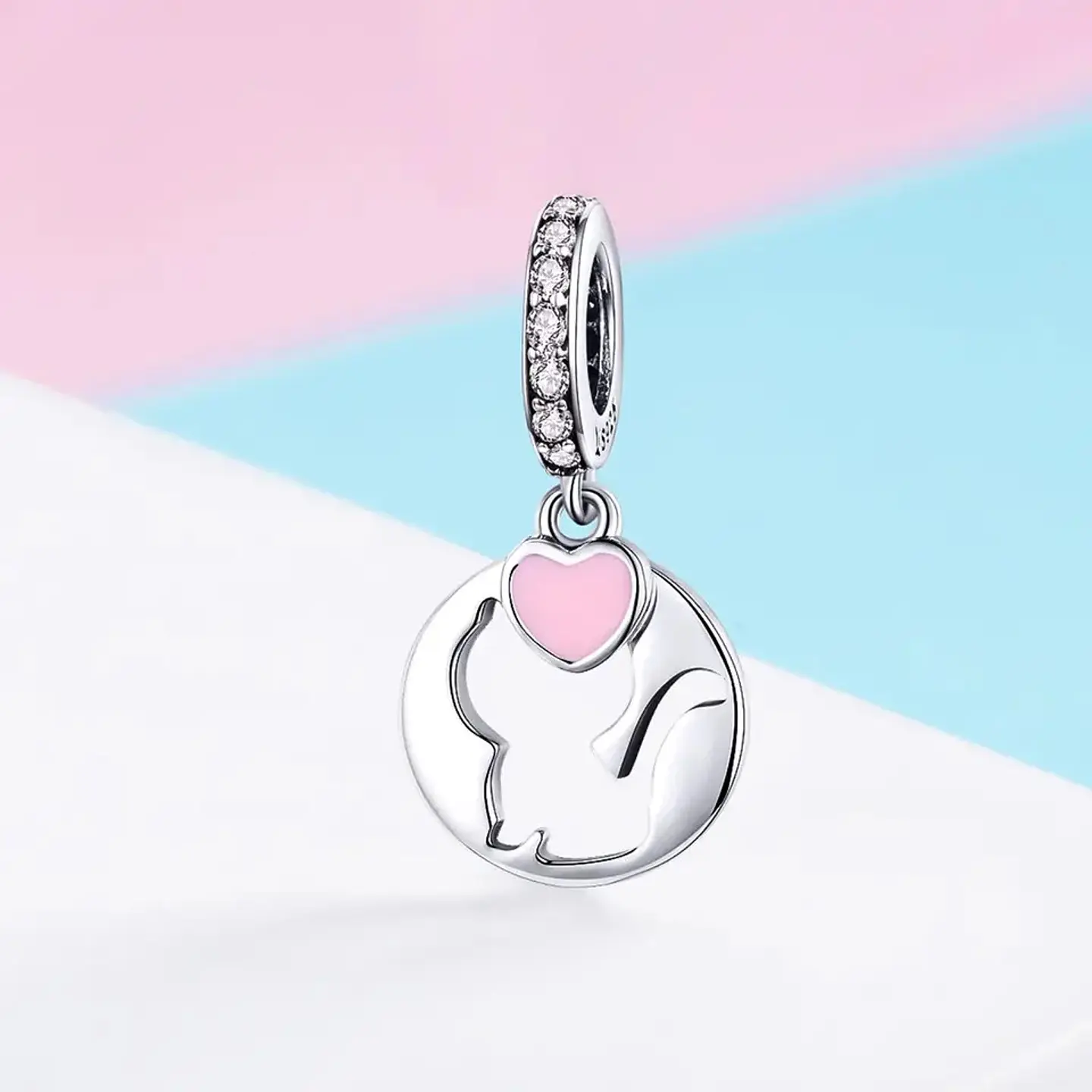 Charm Dije Plata 925 Gato Corazon Rosa 5