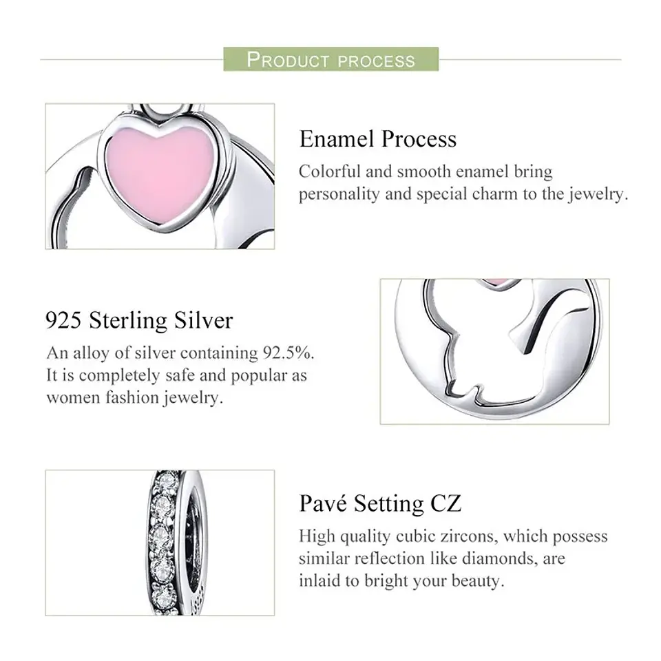 Charm Dije Plata 925 Gato Corazon Rosa 6