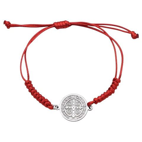 Pulsera Hilo Rojo Trenzado San Benito Acero