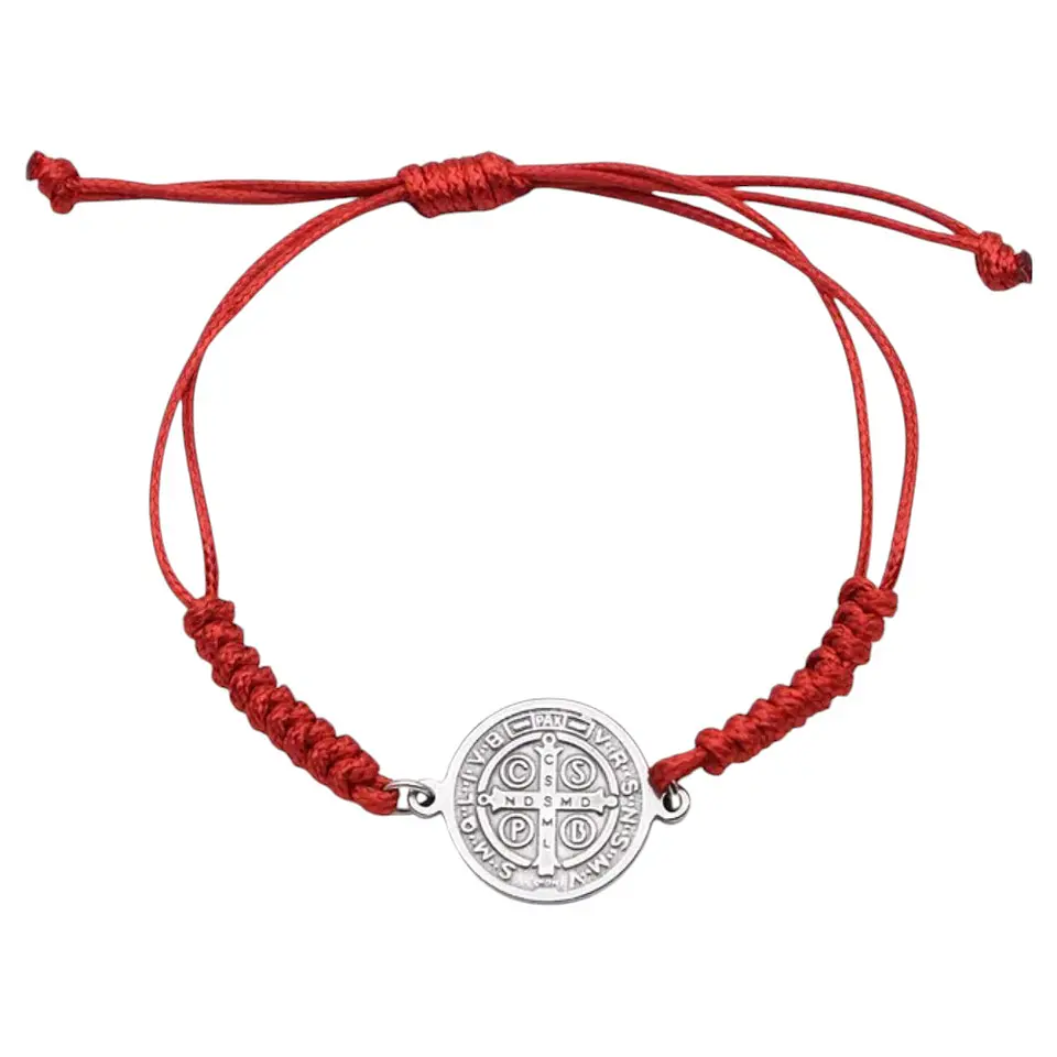 Pulsera Hilo Rojo Trenzado San Benito Acero 1