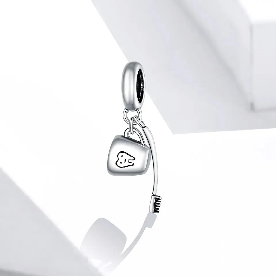 Charm Dije Plata 925 Cepillo Dientes y Taza  4