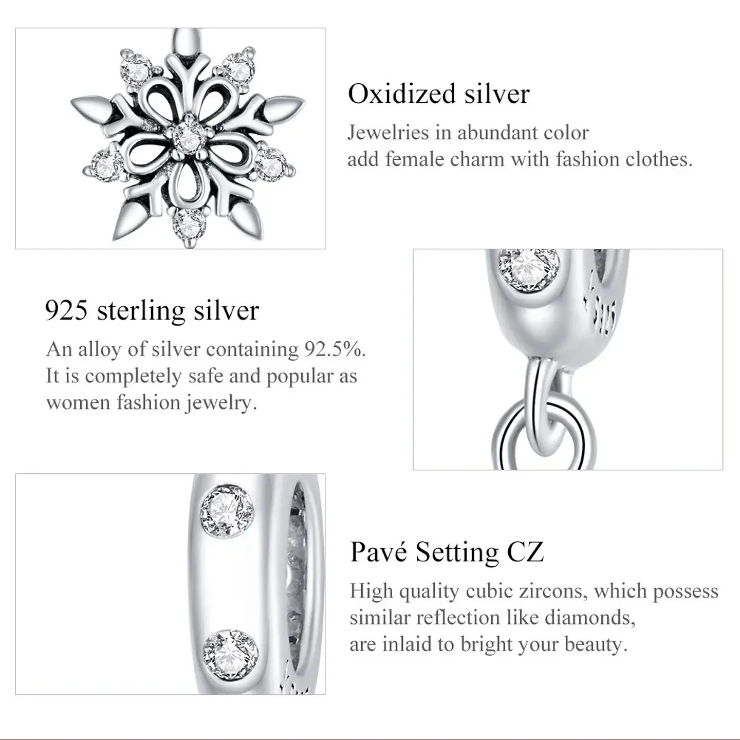 Charm Dije Plata 925 Copo de Nieve Silver 5