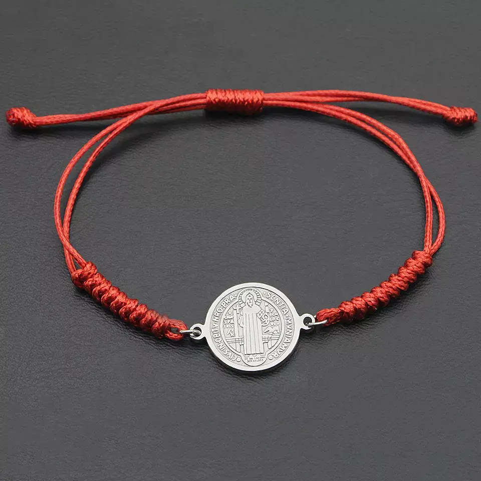 Pulsera Hilo Rojo Trenzado San Benito Acero 6