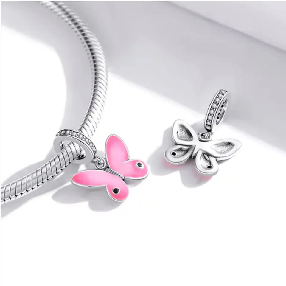 Charm Dije Plata 925 Mariposa Rosada 2