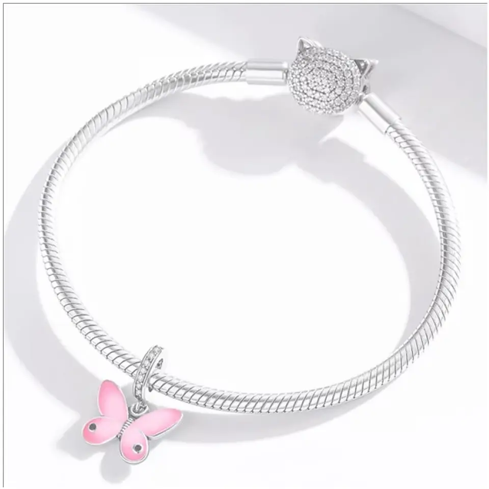 Charm Dije Plata 925 Mariposa Rosada 3