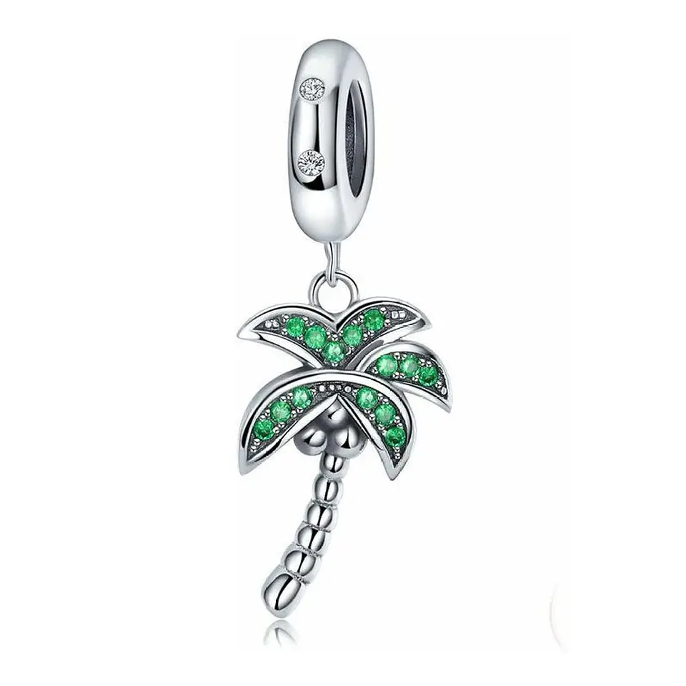 Charm Dije Plata 925 Colgante Palmera Verde 1