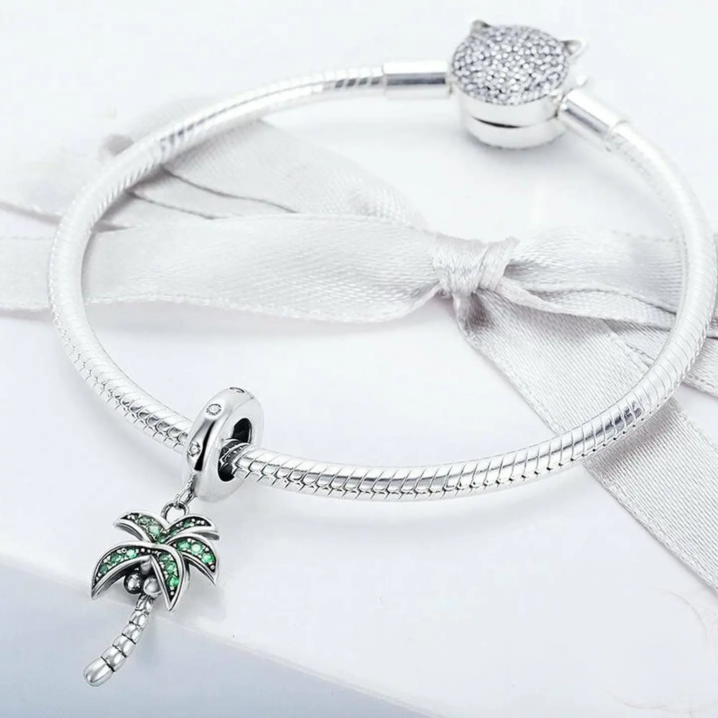 Charm Dije Plata 925 Colgante Palmera Verde 2