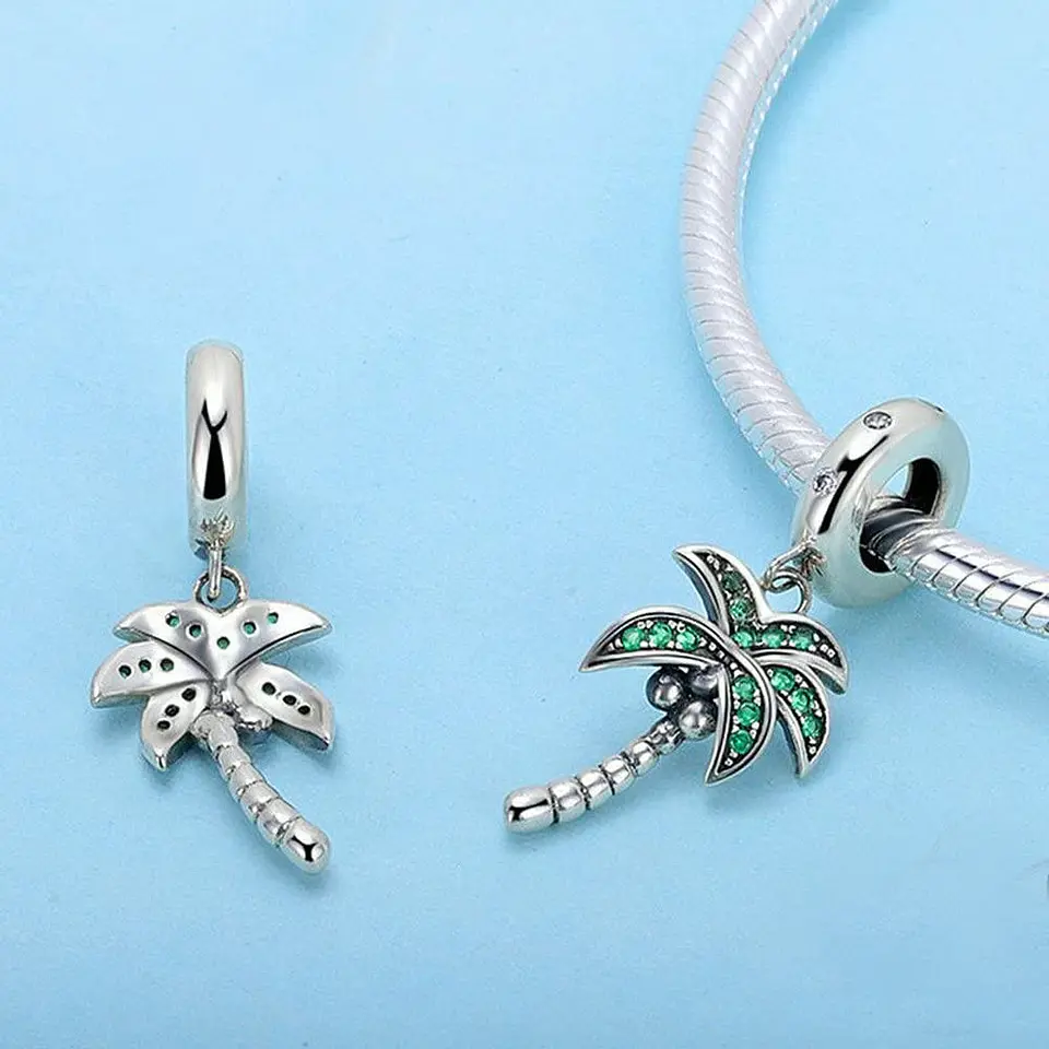 Charm Dije Plata 925 Colgante Palmera Verde 3