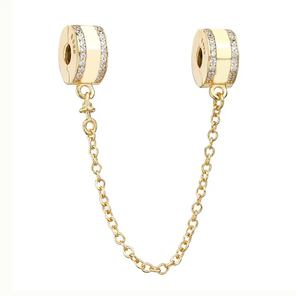 Charm Dije Plata 925 Cadena Seguridad Dorado 1