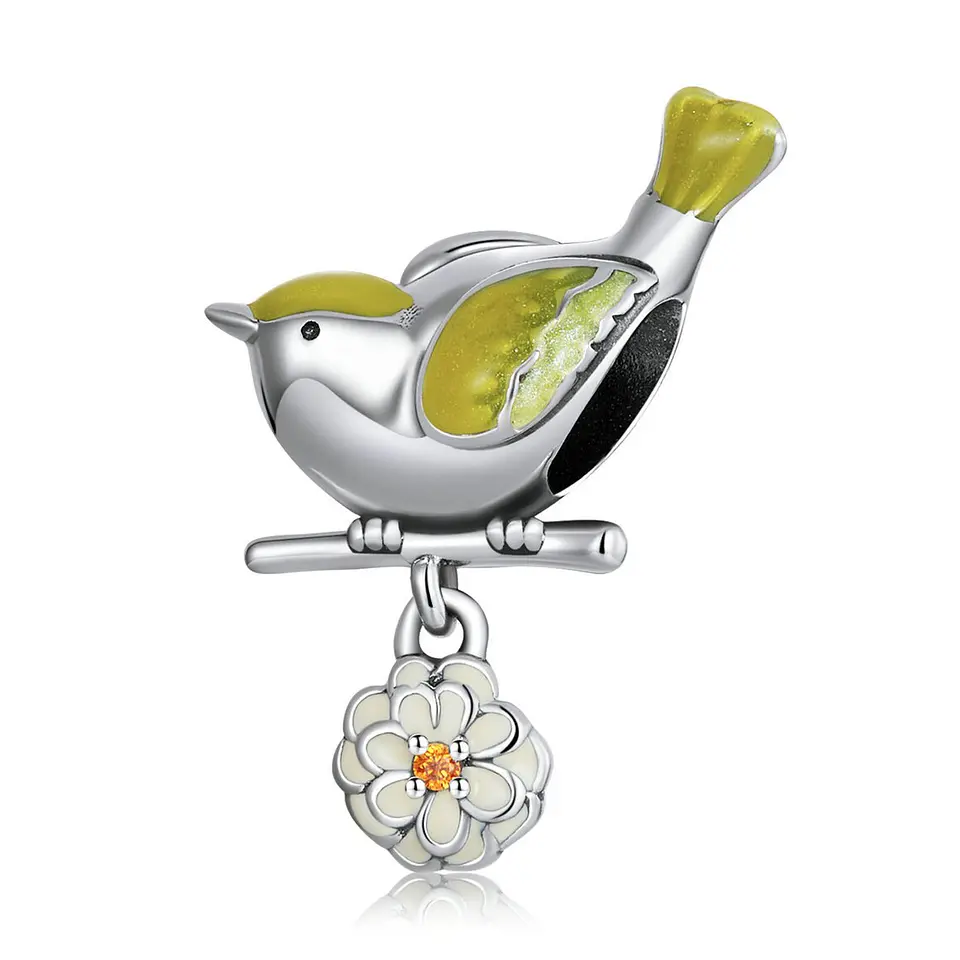 Charm Dije Plata 925 Pajaro Ave Amarillo en Flor 1