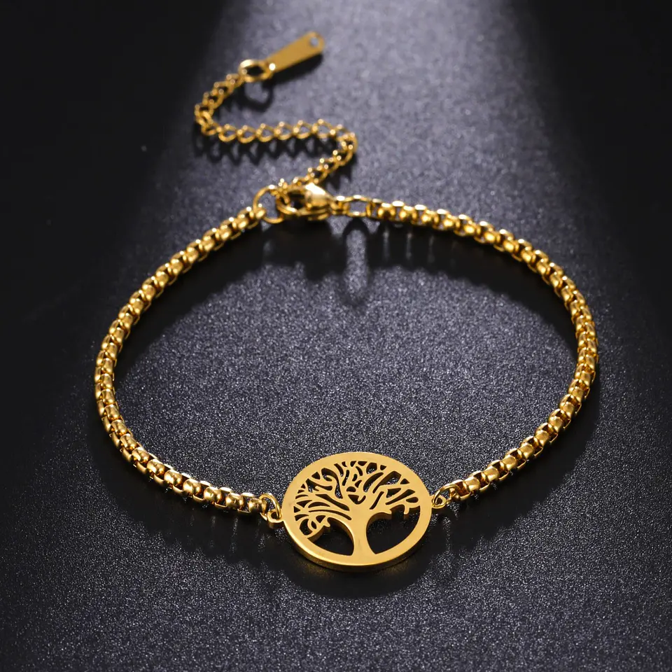Pulsera Arbol de la Vida Dorado Acero 4