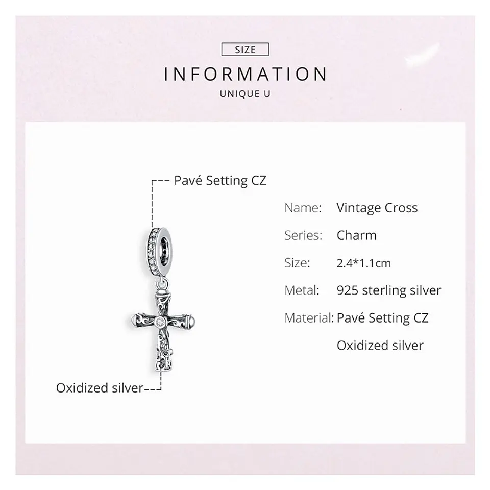 Charm Dije Plata 925 Cruz Vintage 6