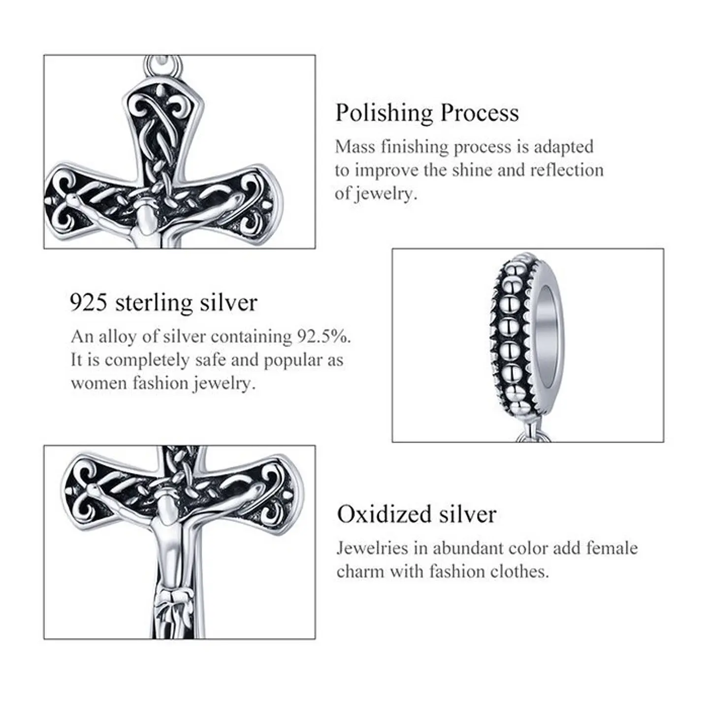 Charm Dije Plata 925 Colgante Crucifijo Cristo 3