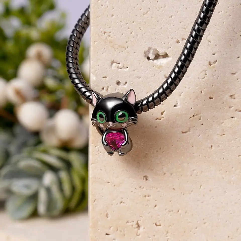 Charm Dije Plata 925 Gato Negro Love 3