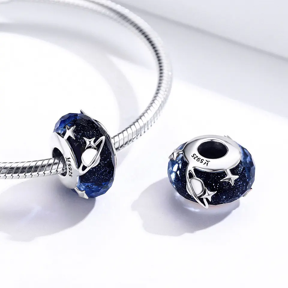 Charm Dije Plata 925 Cristal Murano Galaxia Estrella 2