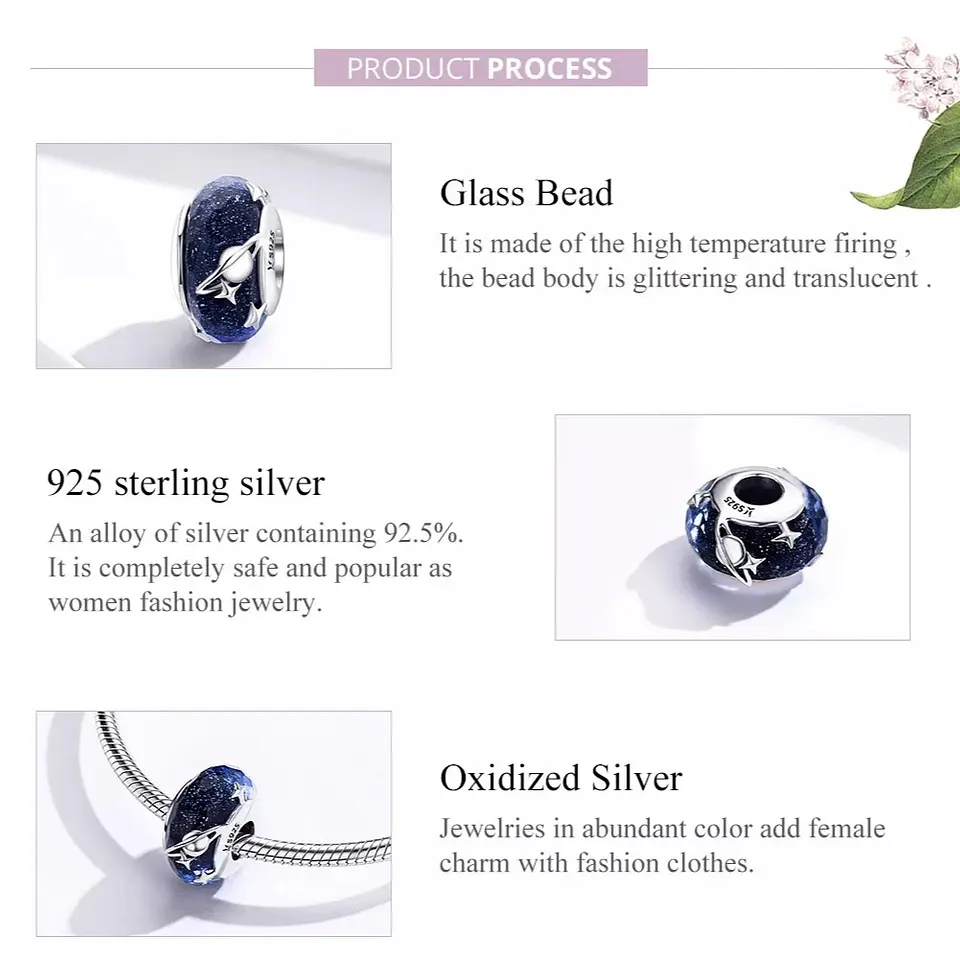 Charm Dije Plata 925 Cristal Murano Galaxia Estrella 3