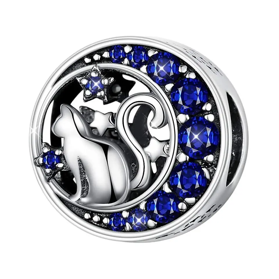 Charm Dije Plata 925 Gato en Luna Azul 1