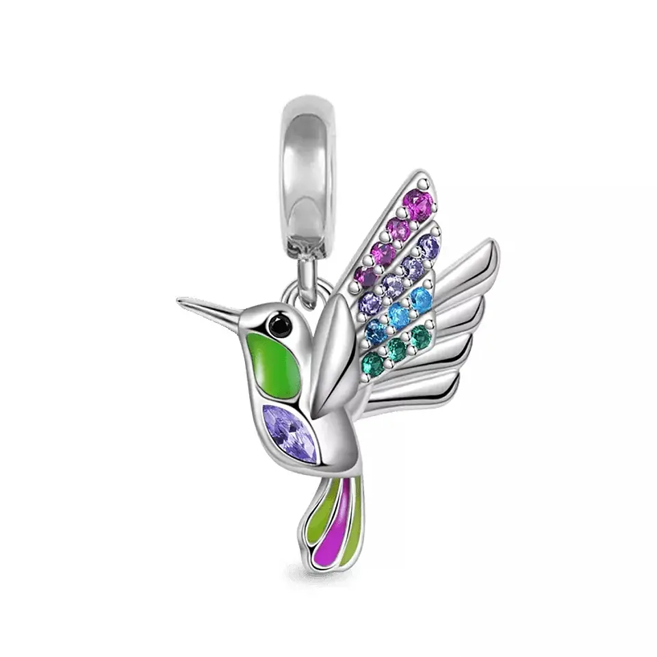 Charm Dije Plata 925 Pajaro Colibri Multicolor 1