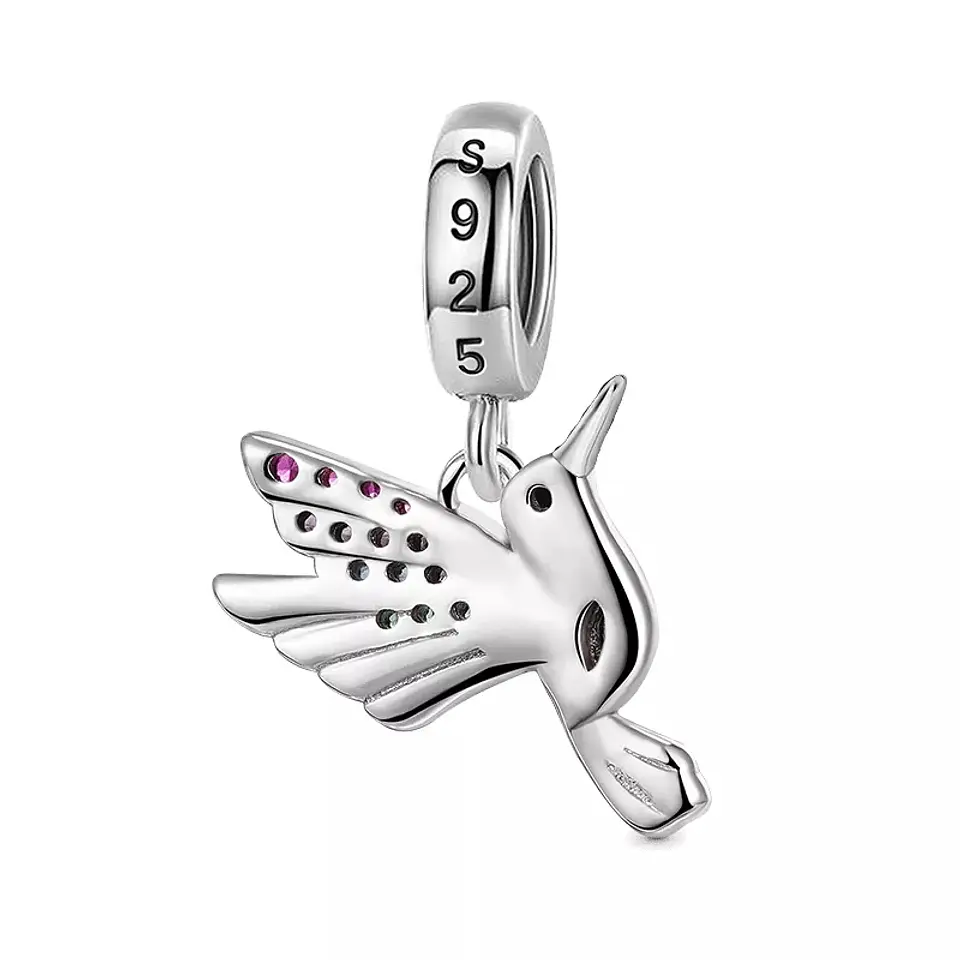 Charm Dije Plata 925 Pajaro Colibri Multicolor 2