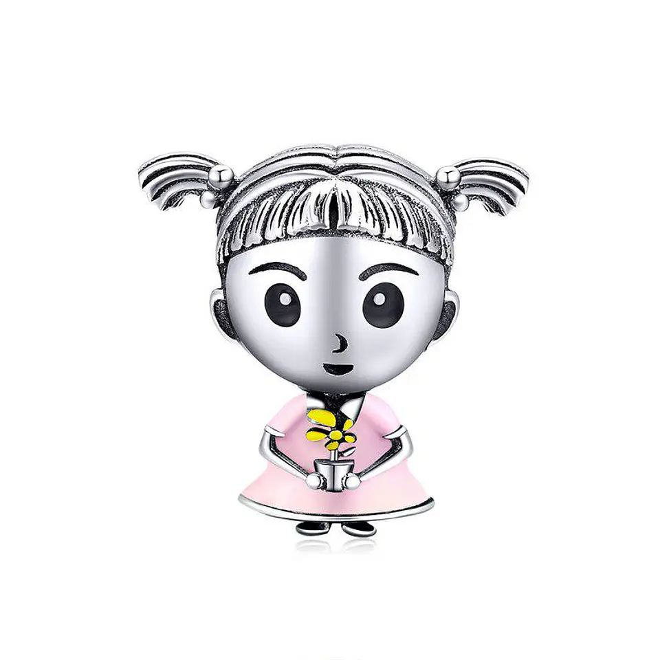 Charm Dije Plata 925 Niña con Flor  1