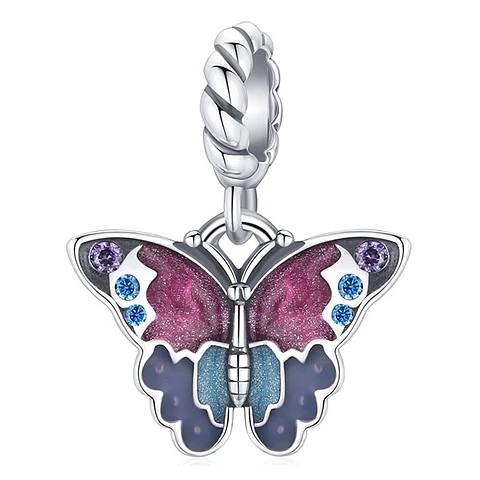 Charm Dije Plata 925 Mariposa Multicolor