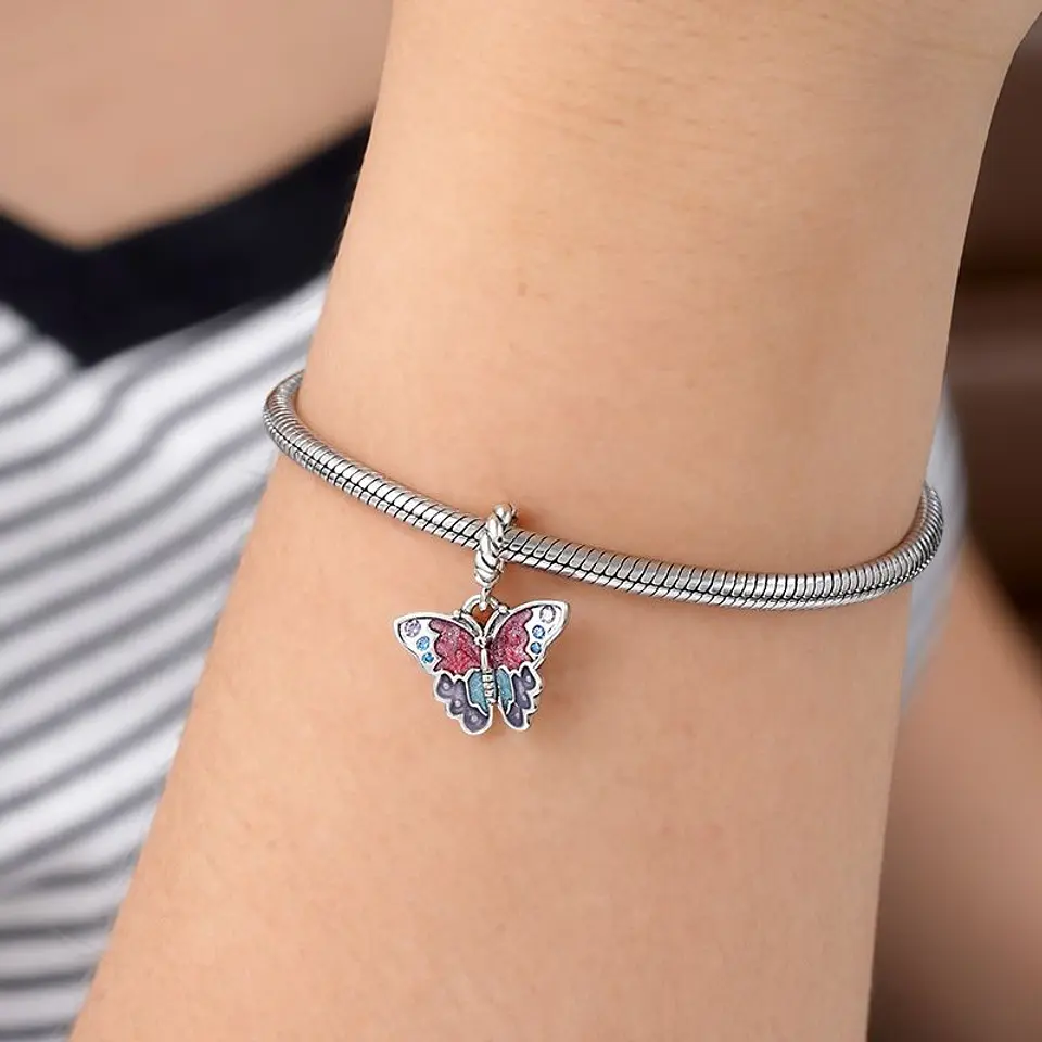 Charm Dije Plata 925 Mariposa Multicolor 3