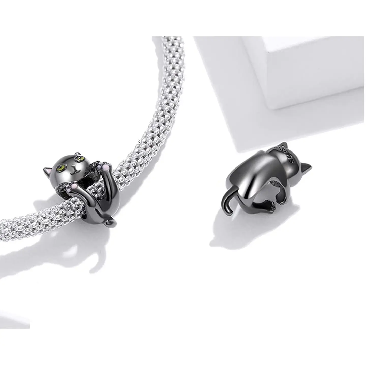 Charm Dije Plata 925 Gato Negro Colgante  2